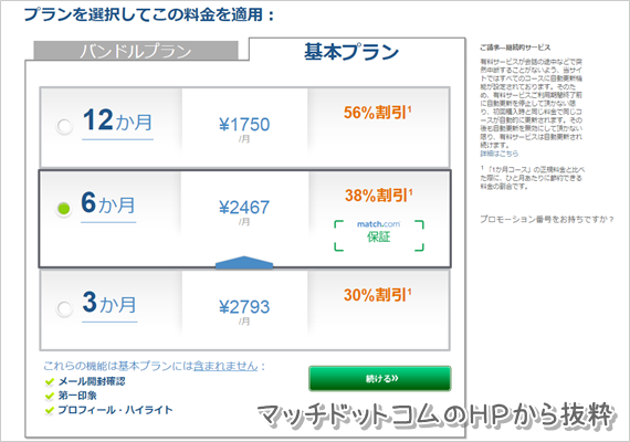 マッチドットコム料金基本プラン